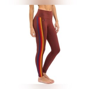 Aviator Nation Women's High Rise Burgandy Navy Side Stripes Leggings S